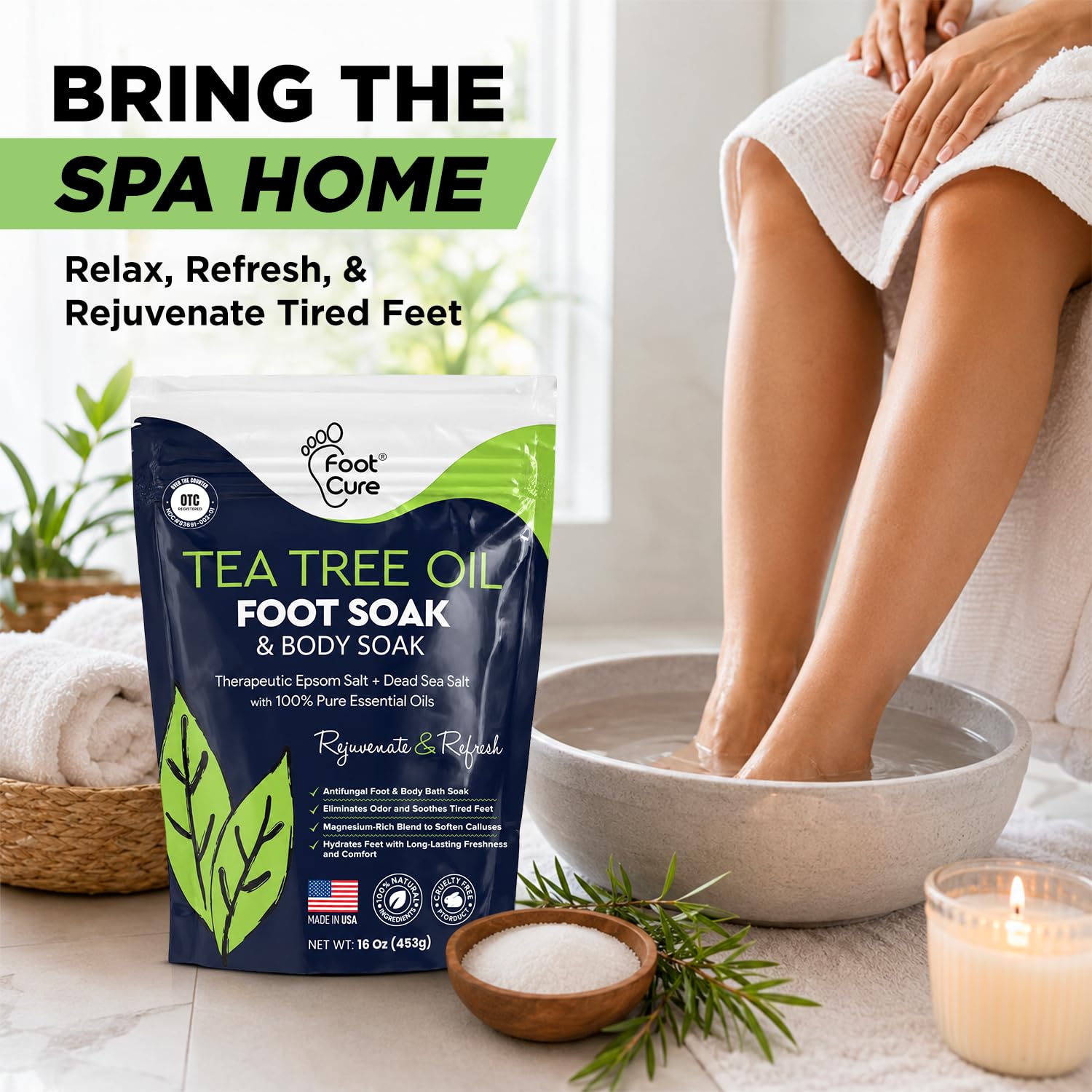 Tea Tree Oil Epsom Salt Foot Soak for Toenail Fungus Treatment, - FOOT CURE