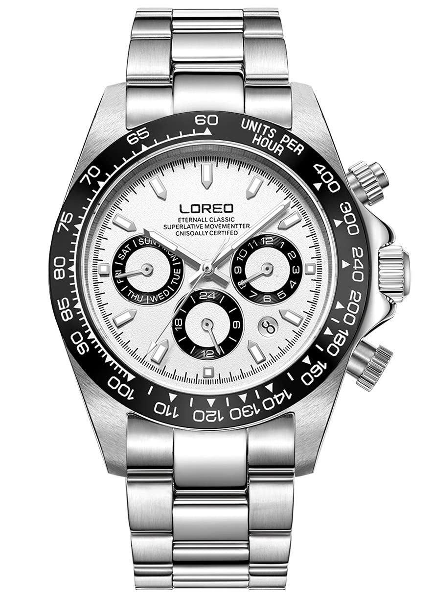 LOREO Mens Automatic Watch Silver Stainless Steel Sapphire Glass - Product Imagery