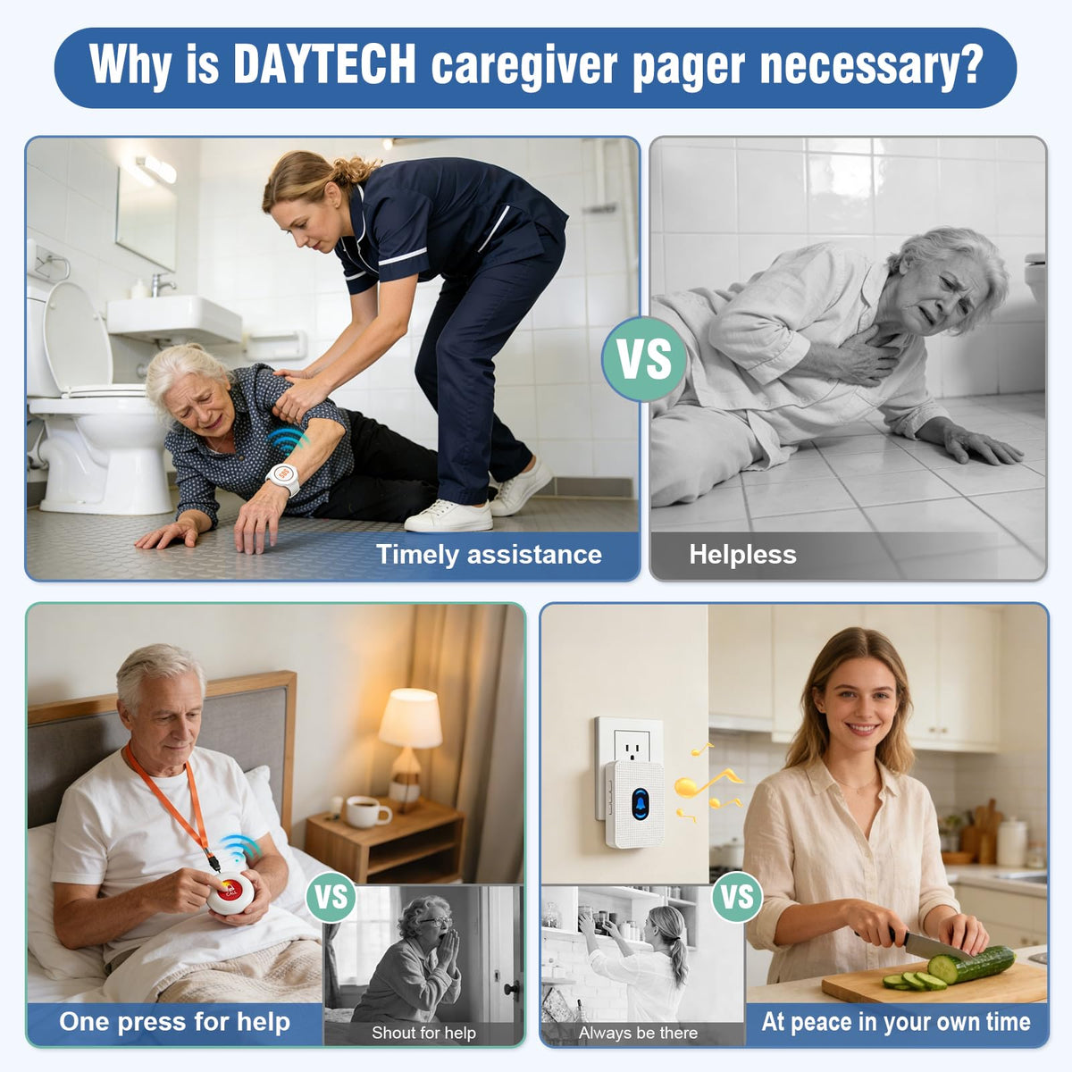 Wireless Caregiver Pager Wrist Call Button Personal Help - Daytech Official Imagery - 4