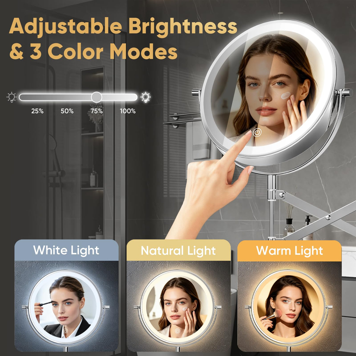 8 Rechargeable Wall Mounted Makeup Mirror Double Sided - FASCINATE Official Imagery - 6