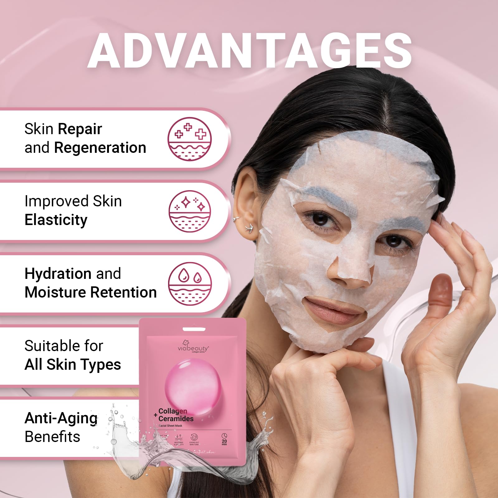VIABEAUTY 24 Pack of Collagen Face Mask with Ceramides - VIABEAUTY