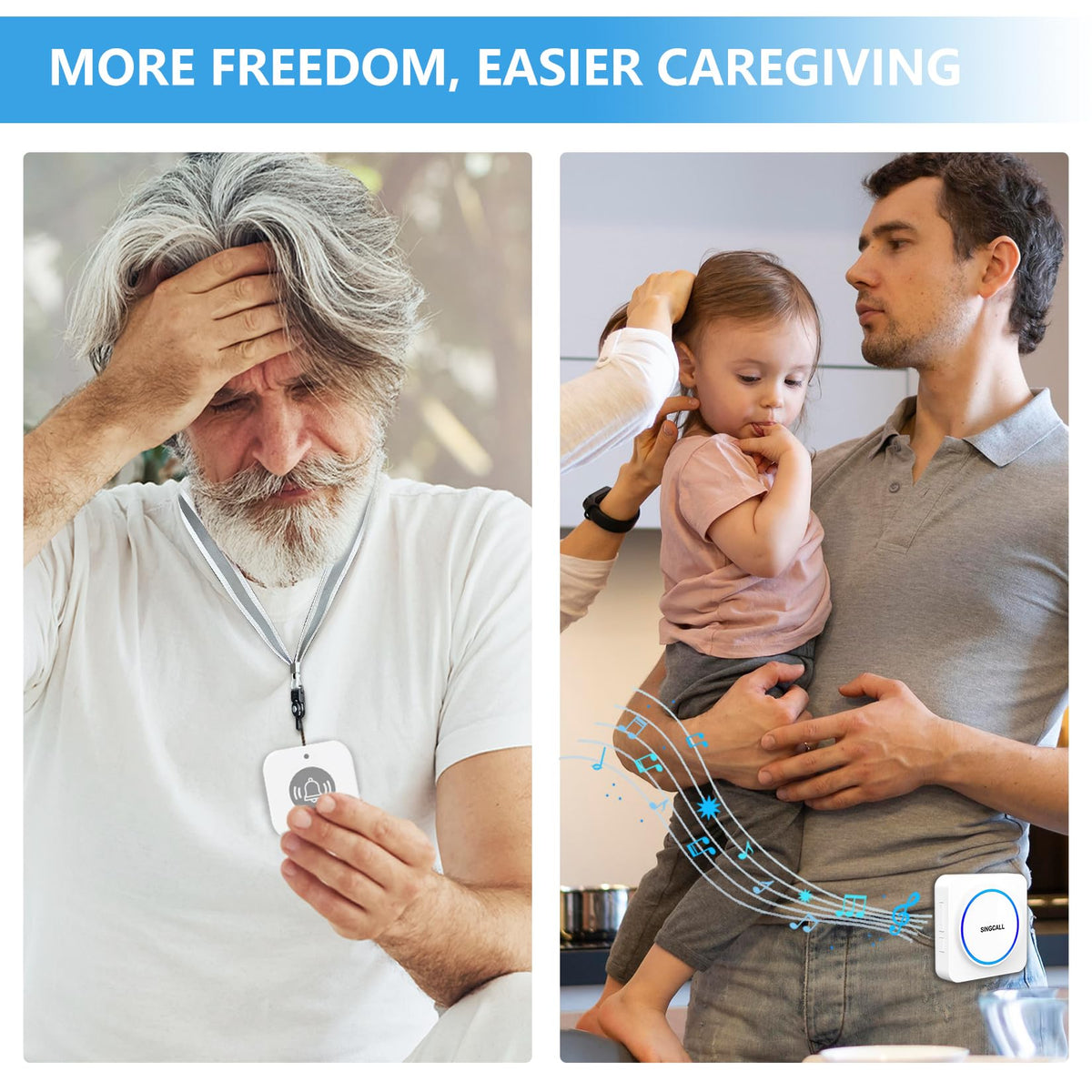 Wireless Portable Caregiver Pager Personal Panic Alarm - SINGCALL Official Imagery - 3