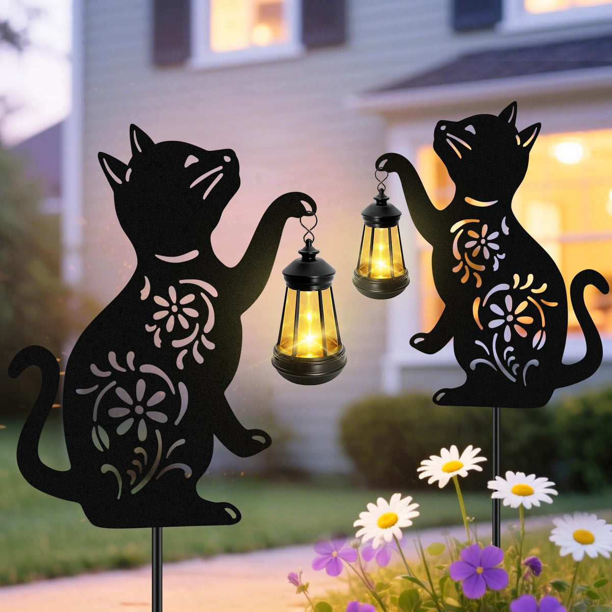 Solar Cat Hanging Lantern Outdoor 2 Pack Black Cat Solar - yulloyello Official Imagery - 1