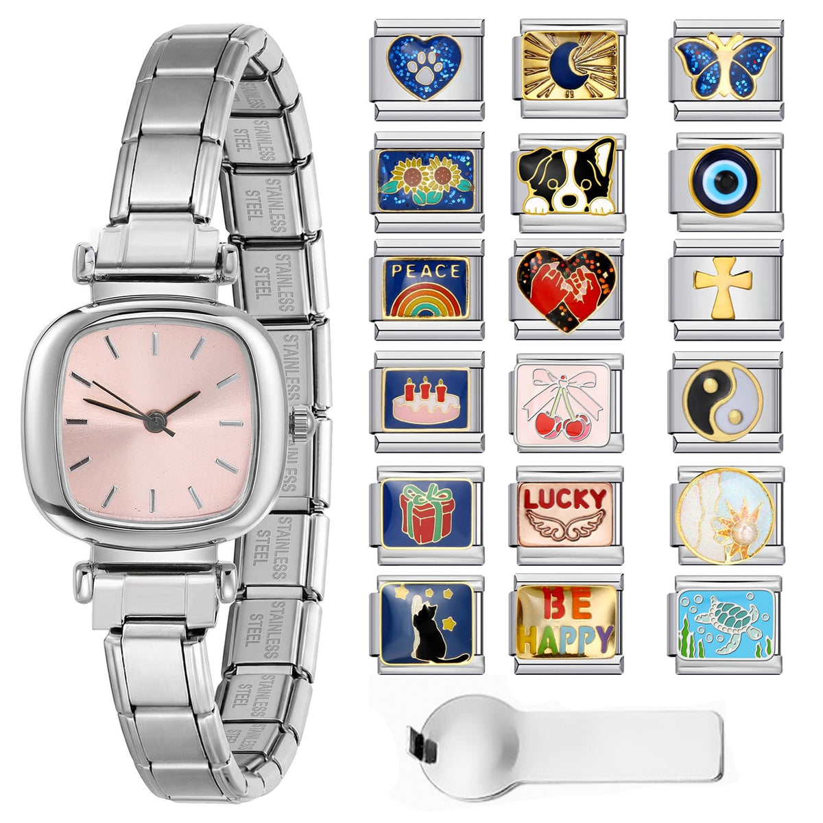 GEMOSA Italian Charms Watch Bracelet Square Dial with 5 - GEMOSA Official Imagery - 3
