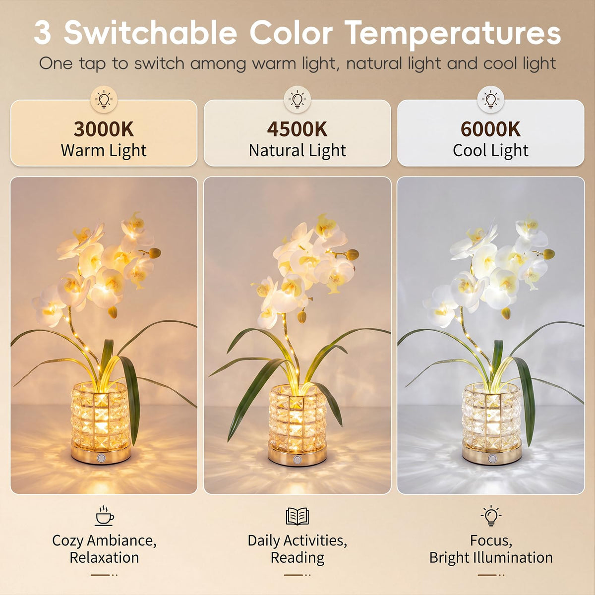 Crystal Phalaenopsis Orchid Lamp USB Rechargeable Touch - SXDLED Official Imagery - 4