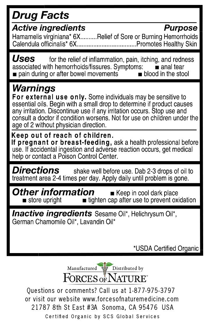 Forces of Nature Fissure Control organic homeopathic skin care agent in a 0.37 fl oz bottle, designed for anal fissure relief.