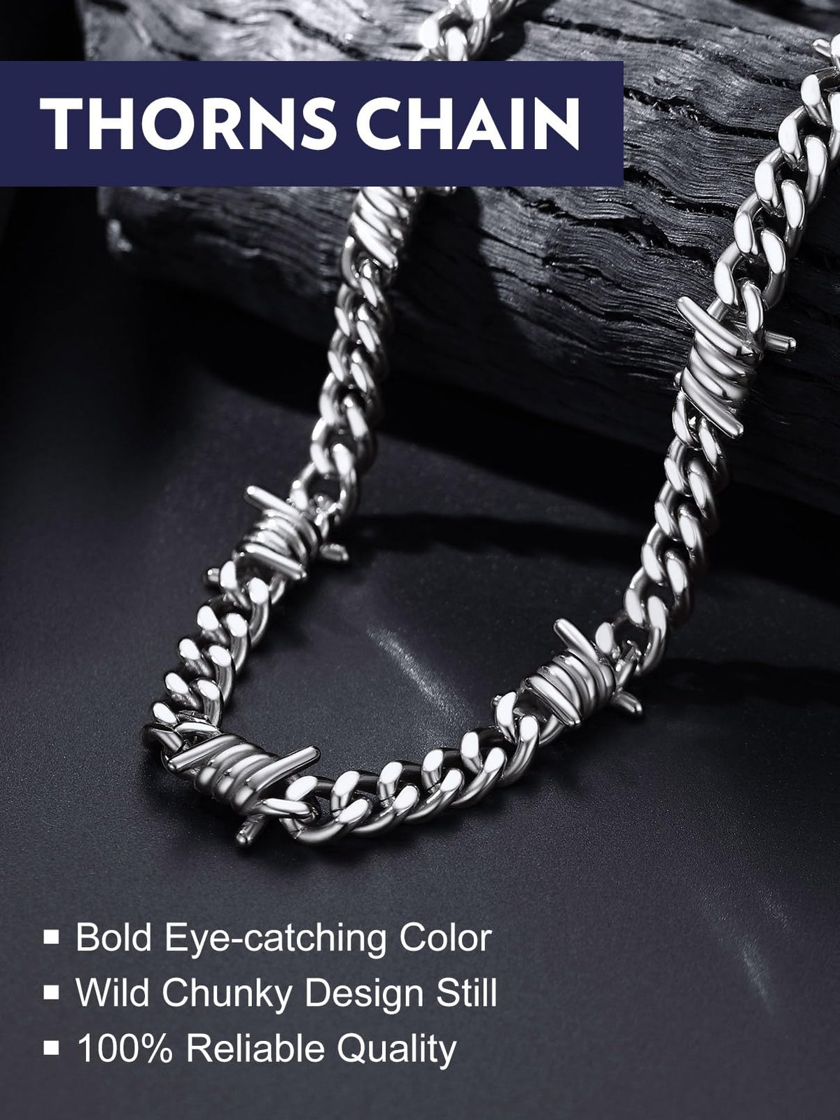 Bandmax Stainless Steel Barbed Wire Cuban Chain Necklace for - Bandmax Official Imagery - 3