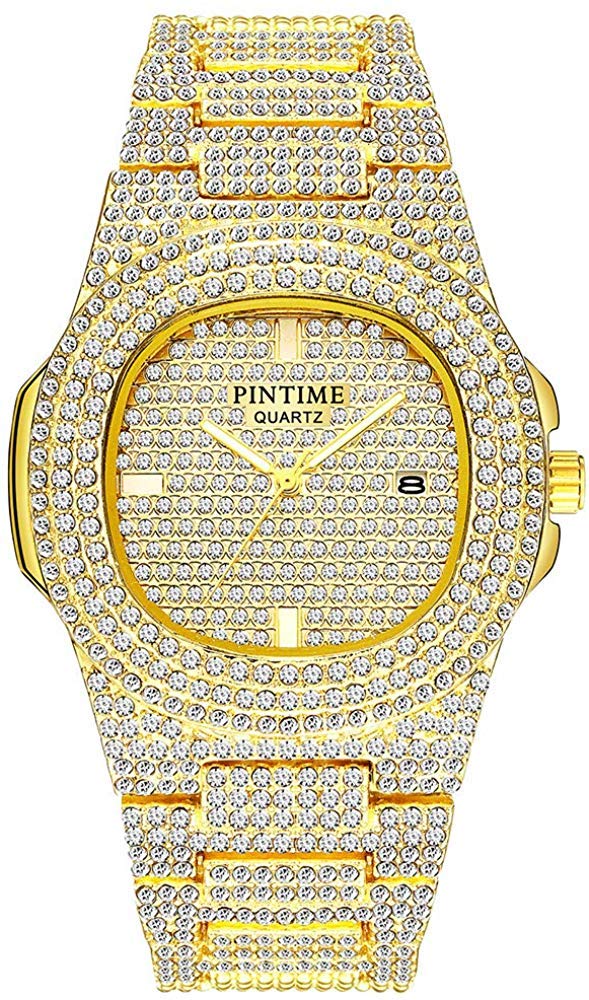 FANMIS Unisex Iced Out Watch Crystal Stainless Steel Band - Product Imagery