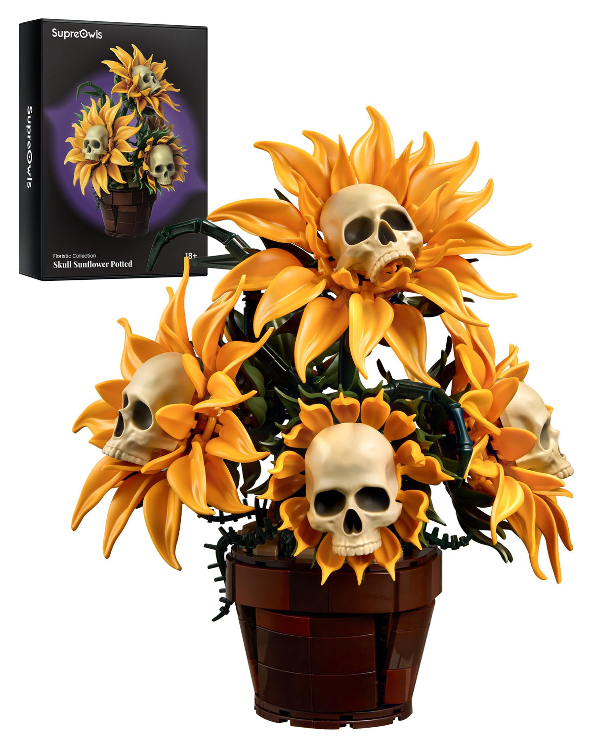 Gothic Skull Sunflower Potted Halloween Building Set for - SupreOwls Official Imagery - 1