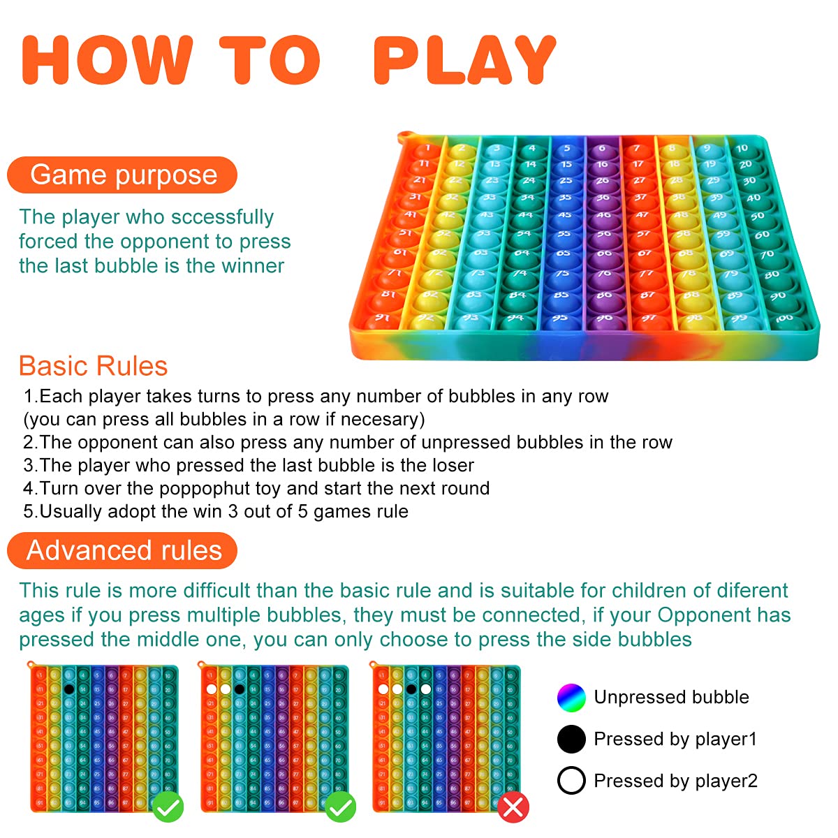 AK-SHIP 7.8in Big Size P0pp Math Toys , Rainbow Square Fidget Tto - AK-SHIP Official Product View 8