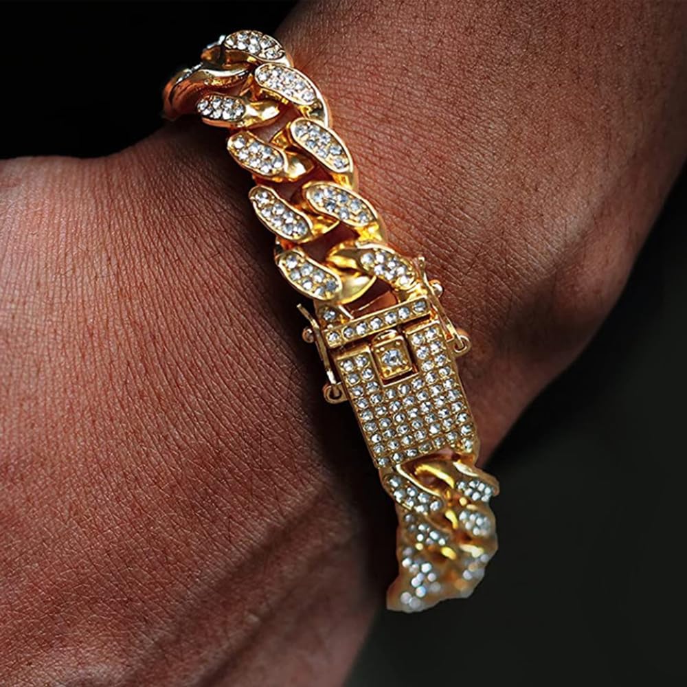 Hip Hop Cuban Link Bracelet Watches Set for Men Iced Out - HUNRUY Official Imagery - 4