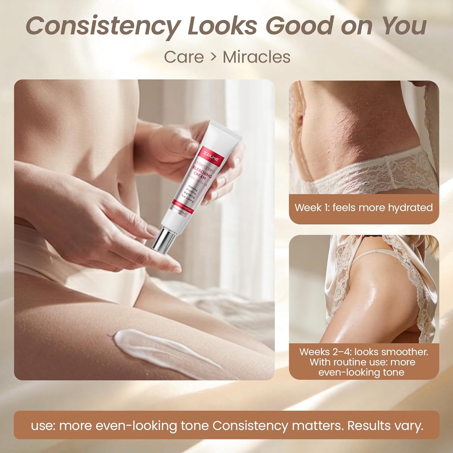 ZZILME Intimate Brightening Body Cream for women, hydrating underarms and bikini area, smooth and revitalizes skin.