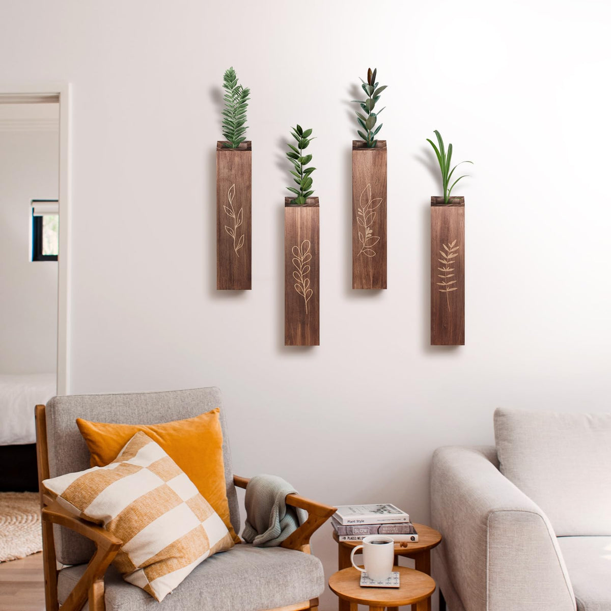 Wooden Wall Vase Planter Set of 4 - BOTOP Official Imagery - 7