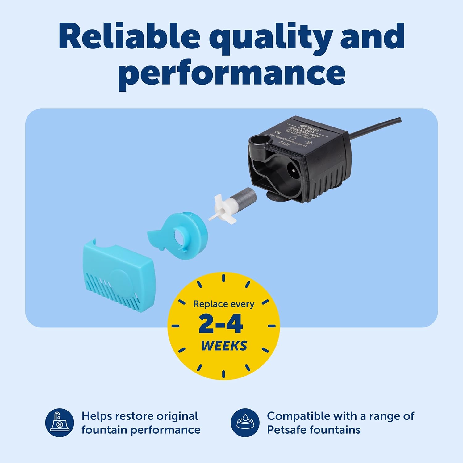 PetSafe replacement pump for Drinkwell water fountain, submersible and quiet operation, designed for pet water fountains.