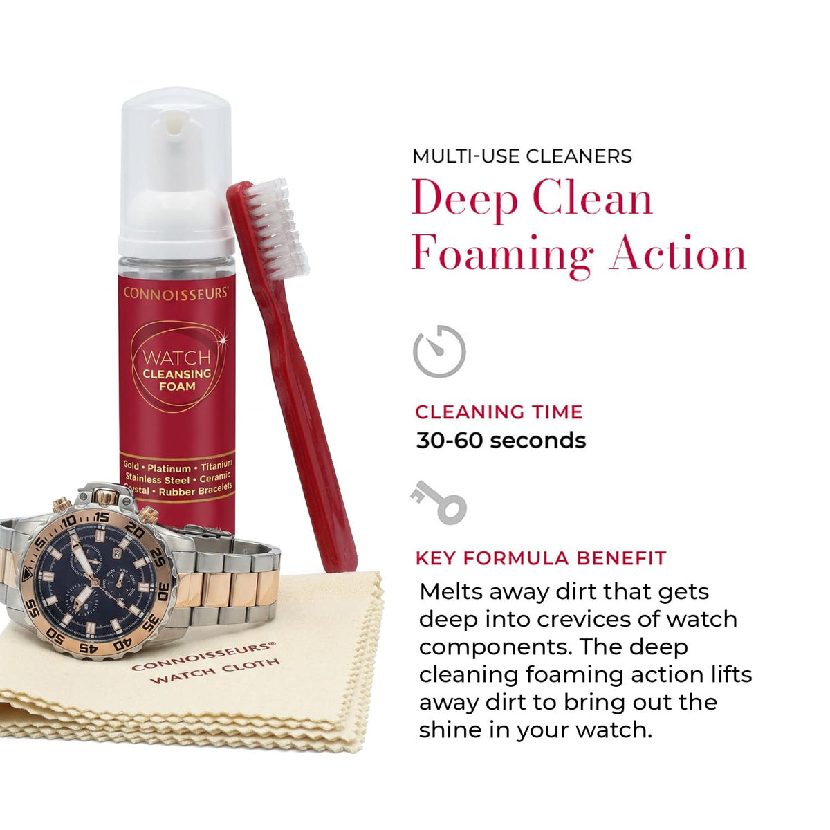 CONNOISSEURS 3 Piece Watch Cleaning Kit with Foam Cleanser - CONNOISSEURS Official Imagery - 5