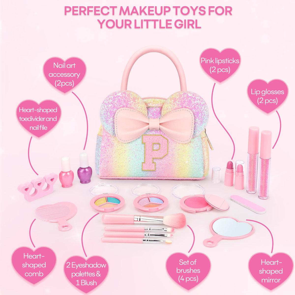 Kids Washable Makeup Kit for Girls 17 Pcs Non Toxic Make Up - mibasies Official Imagery - 7
