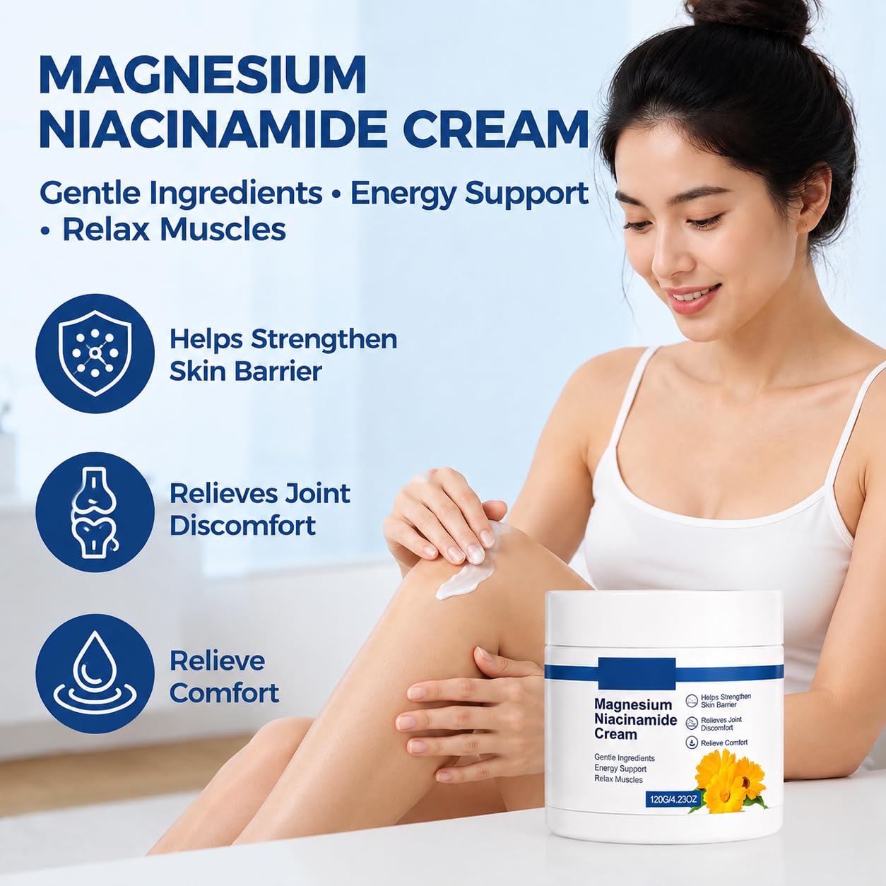 YASERDE Magnesium & Niacinamide Relief Cream 4oz skin moisturizer jar with white cream inside