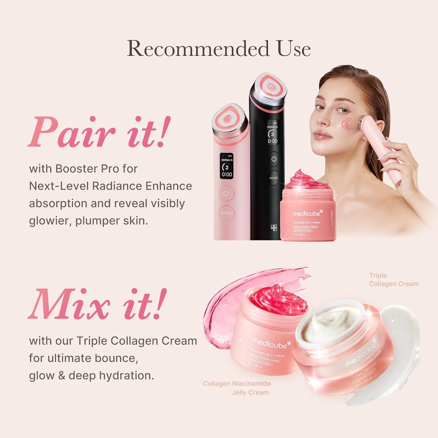 medicube Jelly Cream with Collagen and Niacinamide in a clear jar, featuring freeze-dried hydrolyzed ingredients for skin hydration