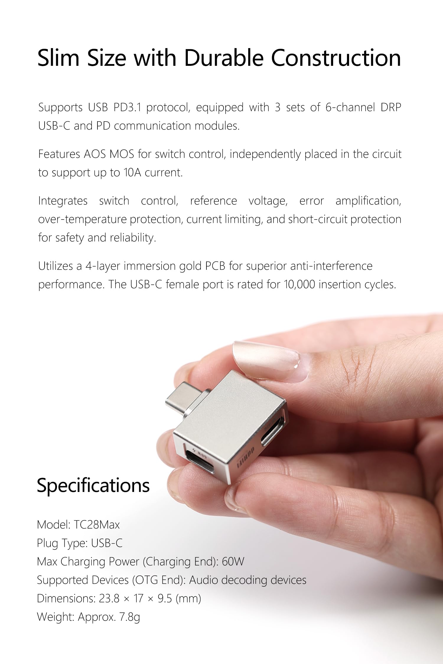 DD ddHiFi TC28Max USB-C OTG Adapter with 60W PD Charging, Hi-Res by DD - Angle View 6