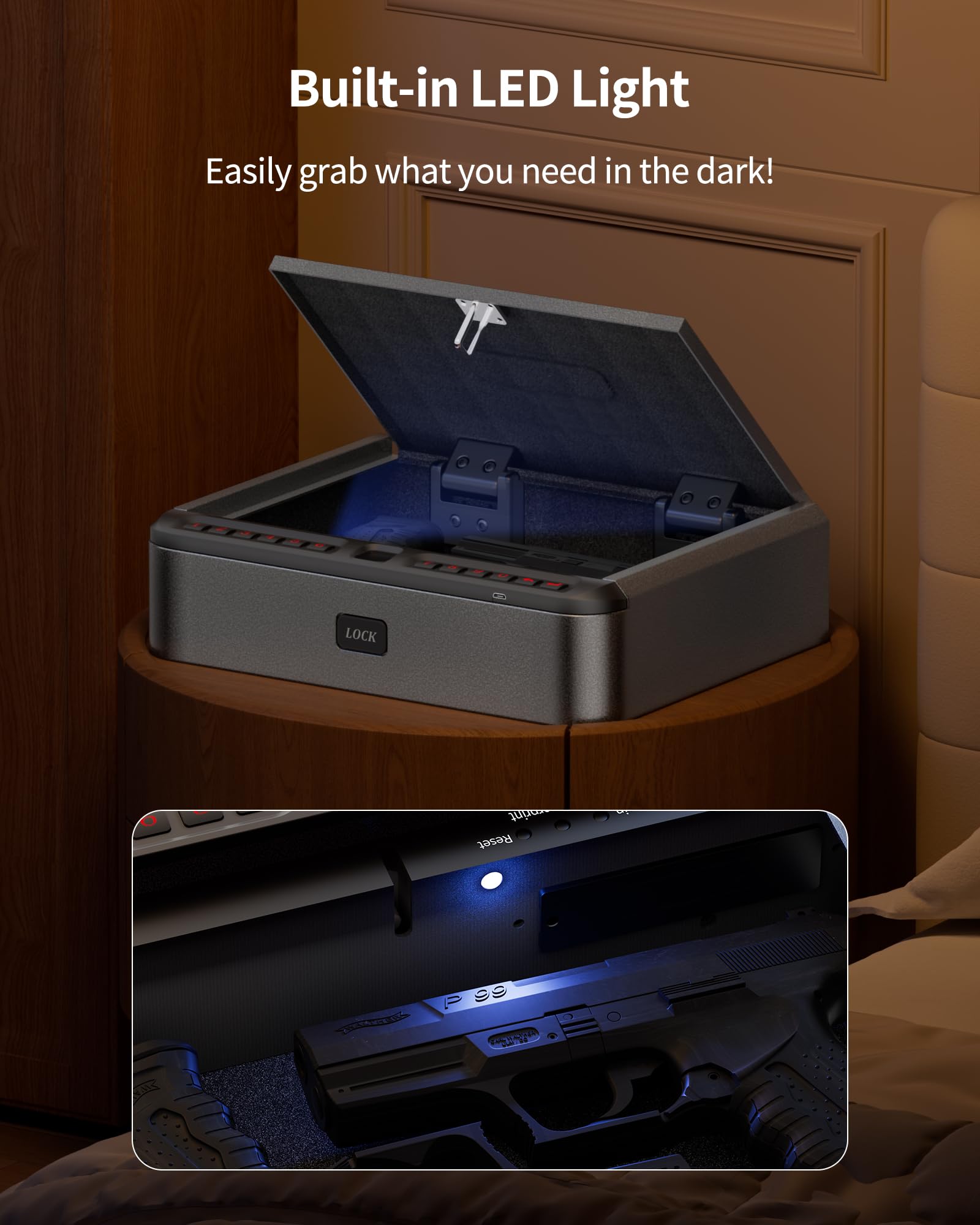 BILLCONCH Gun Safe for Handgun with Fingerprint, App, 0–9 Numeric - BILLCONCH Official Product View 5