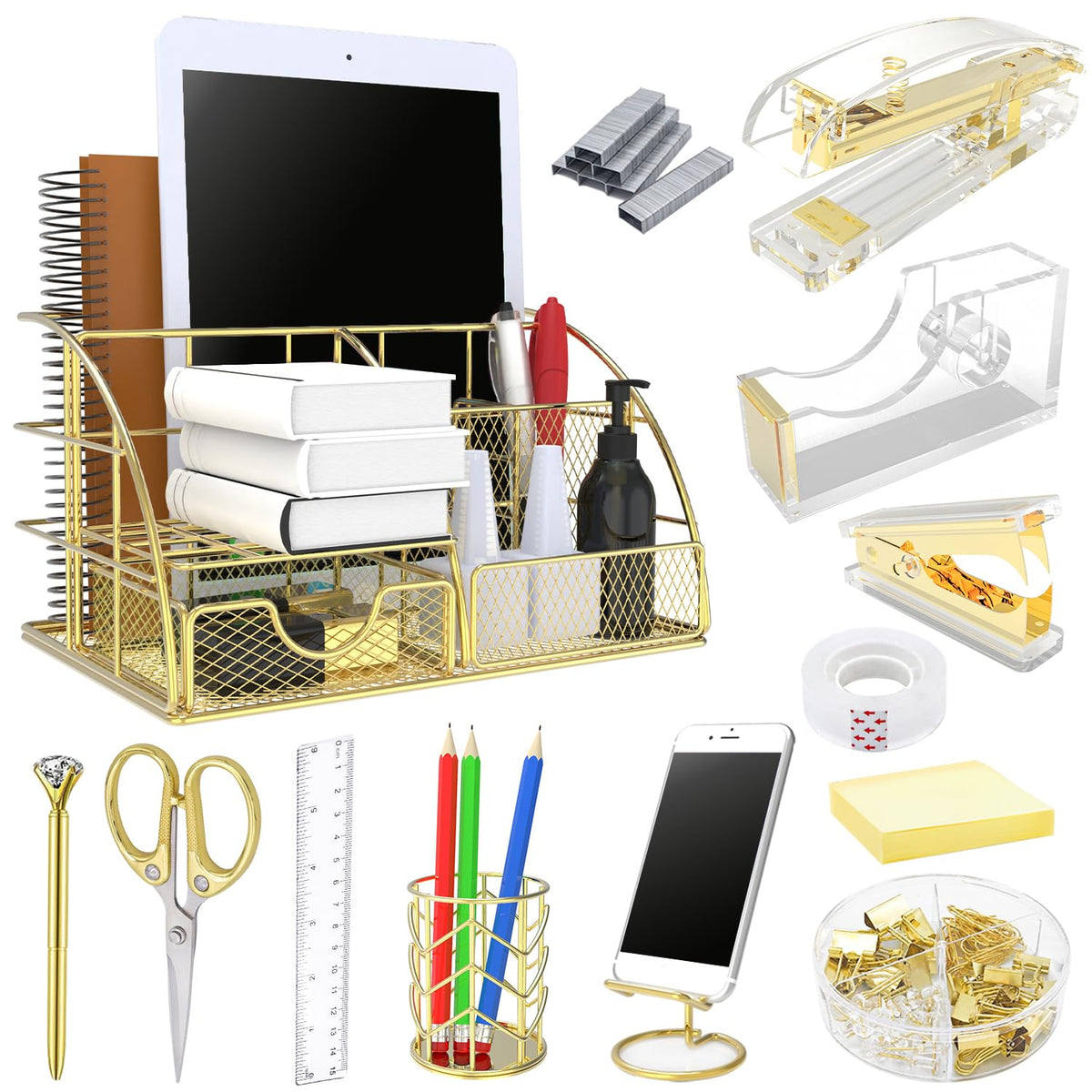 Gold Office Desk Organizers 13PCS Office Supplies and - YOLOZAI Official Imagery - 2