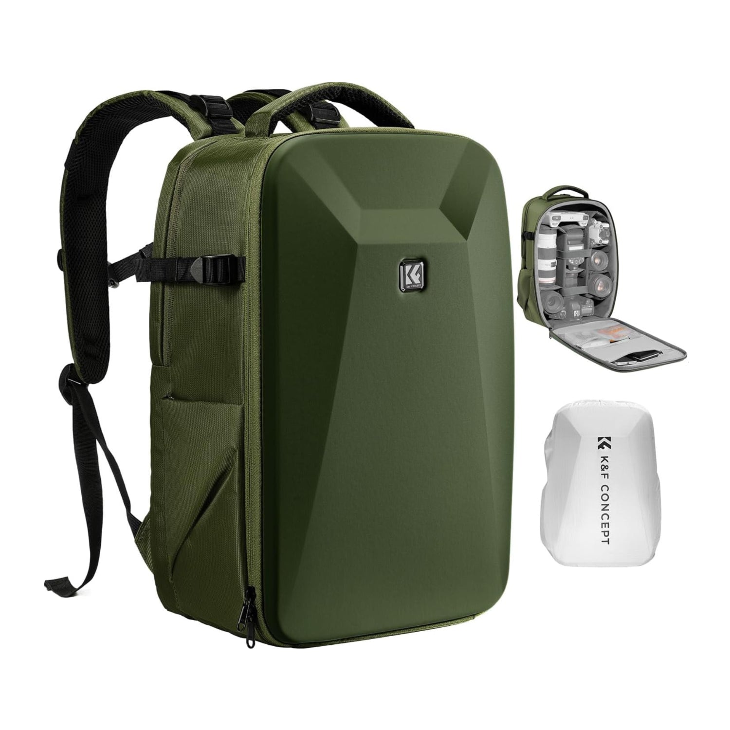 K&F CONCEPT camera backpack with hardshell design, DSLR camera bag with compartments for photography gear.