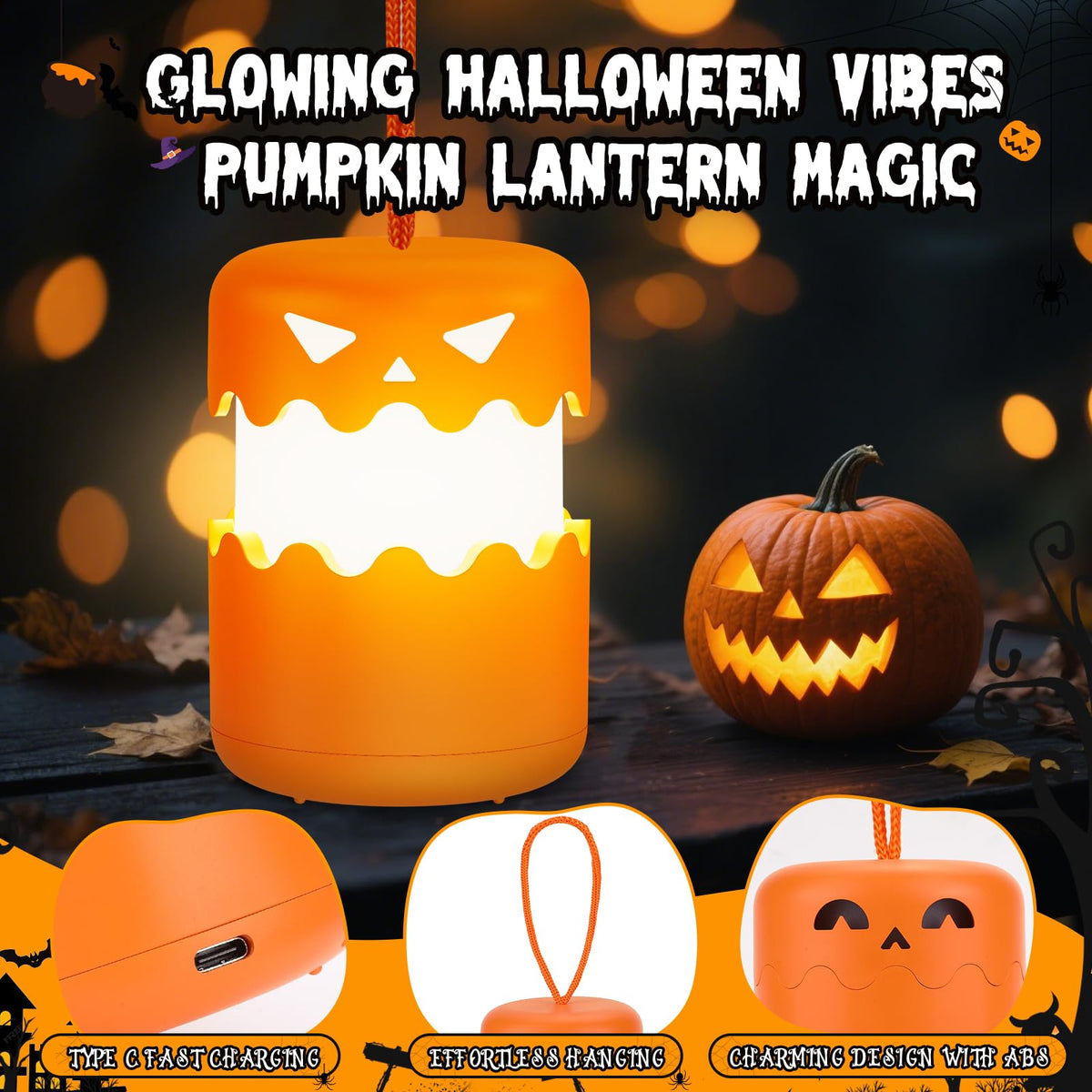 Rechargeable Halloween Pumpkin Lantern Light Collapsible - Yunaking Official Imagery - 5