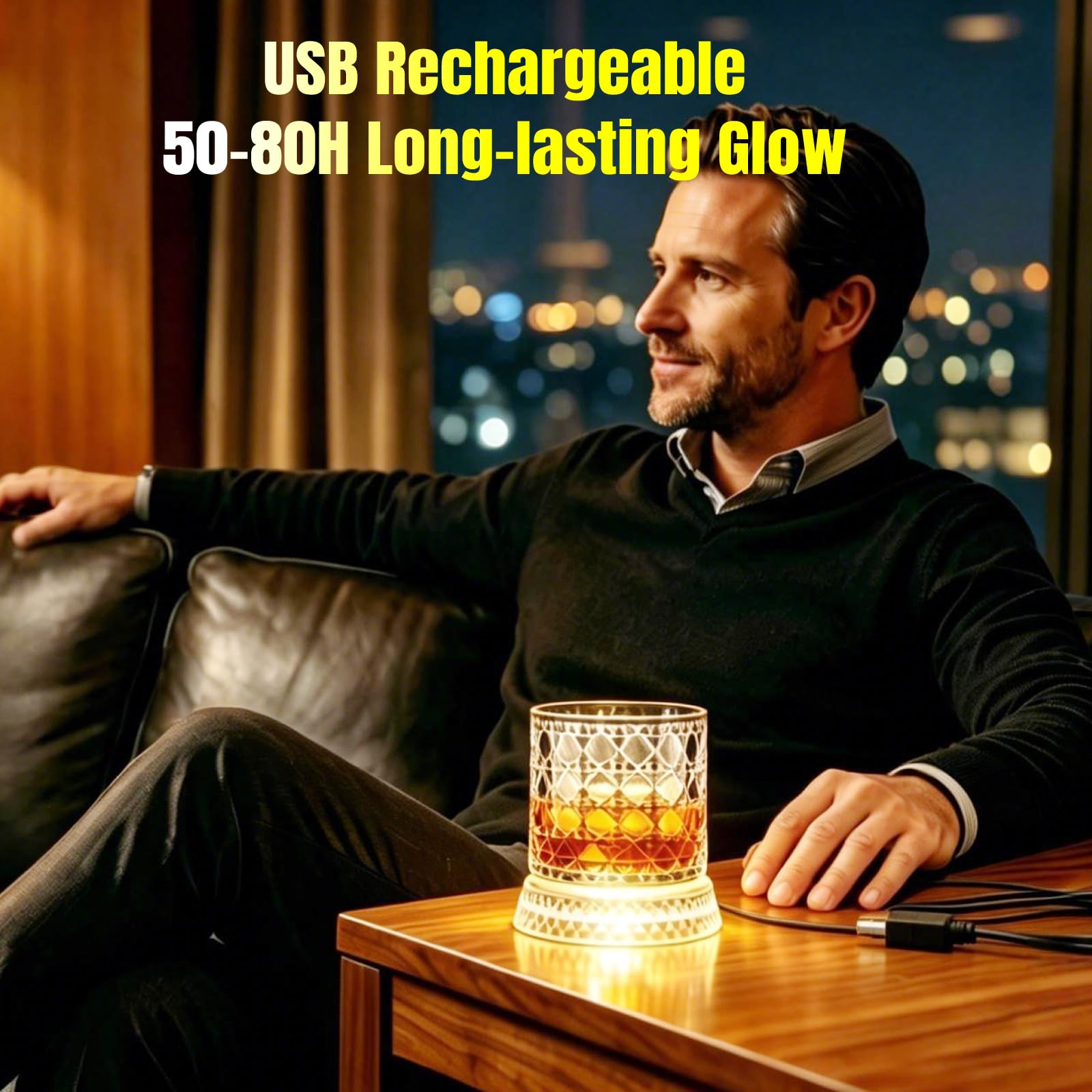 OPYAAON Rechargeable 2 Pack Fidget Spin Light Up Whiskey Glasses, - OPYAAON Official Product View 2