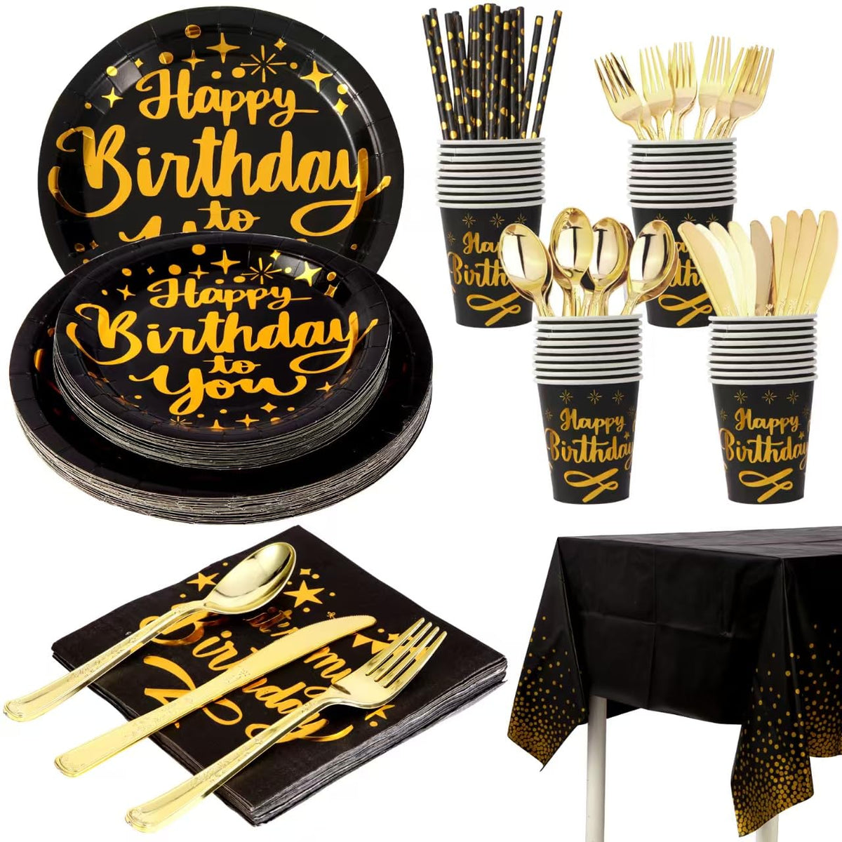 201 Pieces Birthday Plate Set Birthday Decorations Includes - Zyzyphor Official Imagery - 1