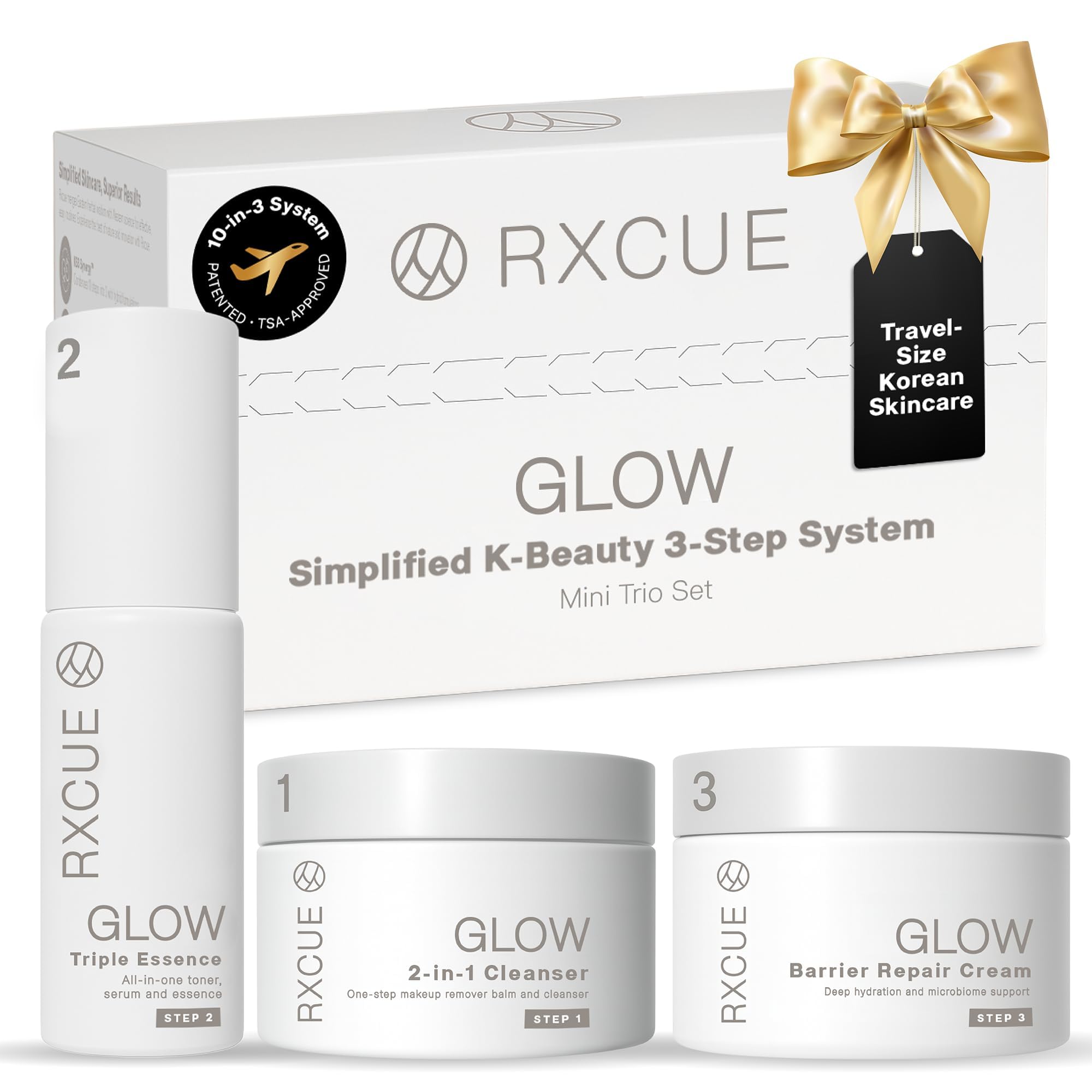 Korean Skin Care Travel Set for Glass Skin, 3 Step TSA Kit for - Rxcue