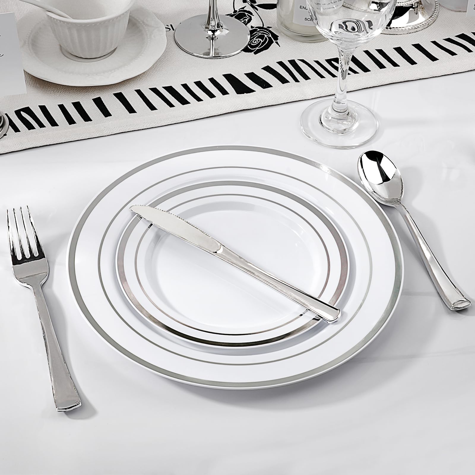 BESTVIP 100 Count Silver Disposable Plastic Knives, Look Like Rea - BESTVIP Official Product View 6