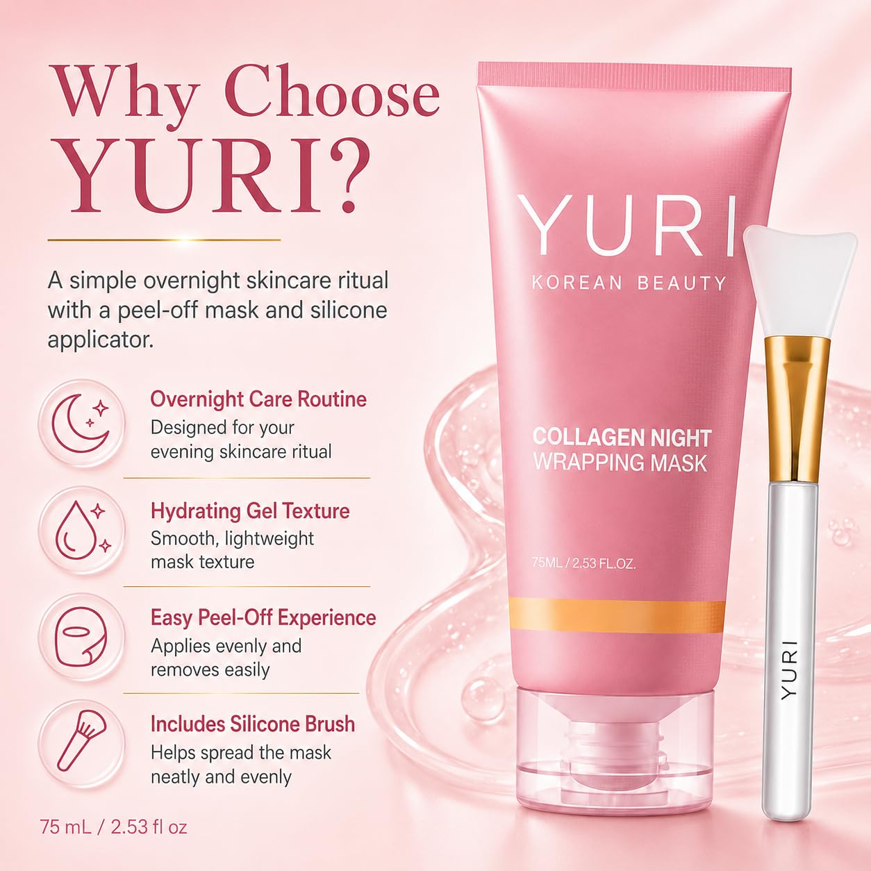 YURI Collagen Night Wrapping Mask, Overnight Peel-Off Face Mask, - YURI Collagen Mask