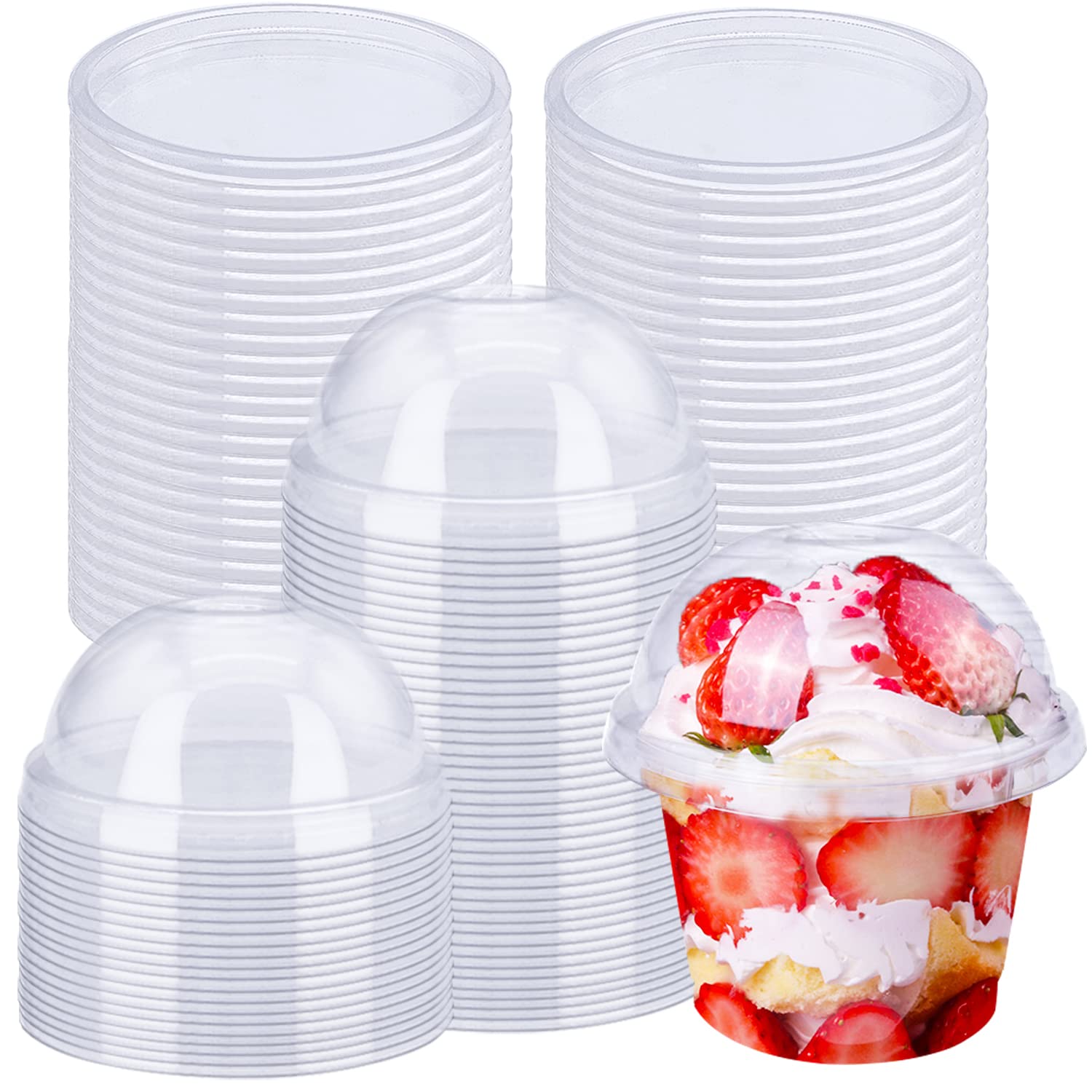 Alaeseje 50 Pack 8 oz Clear Plastic Cups with Dome Lids(Hole in - Product Imagery