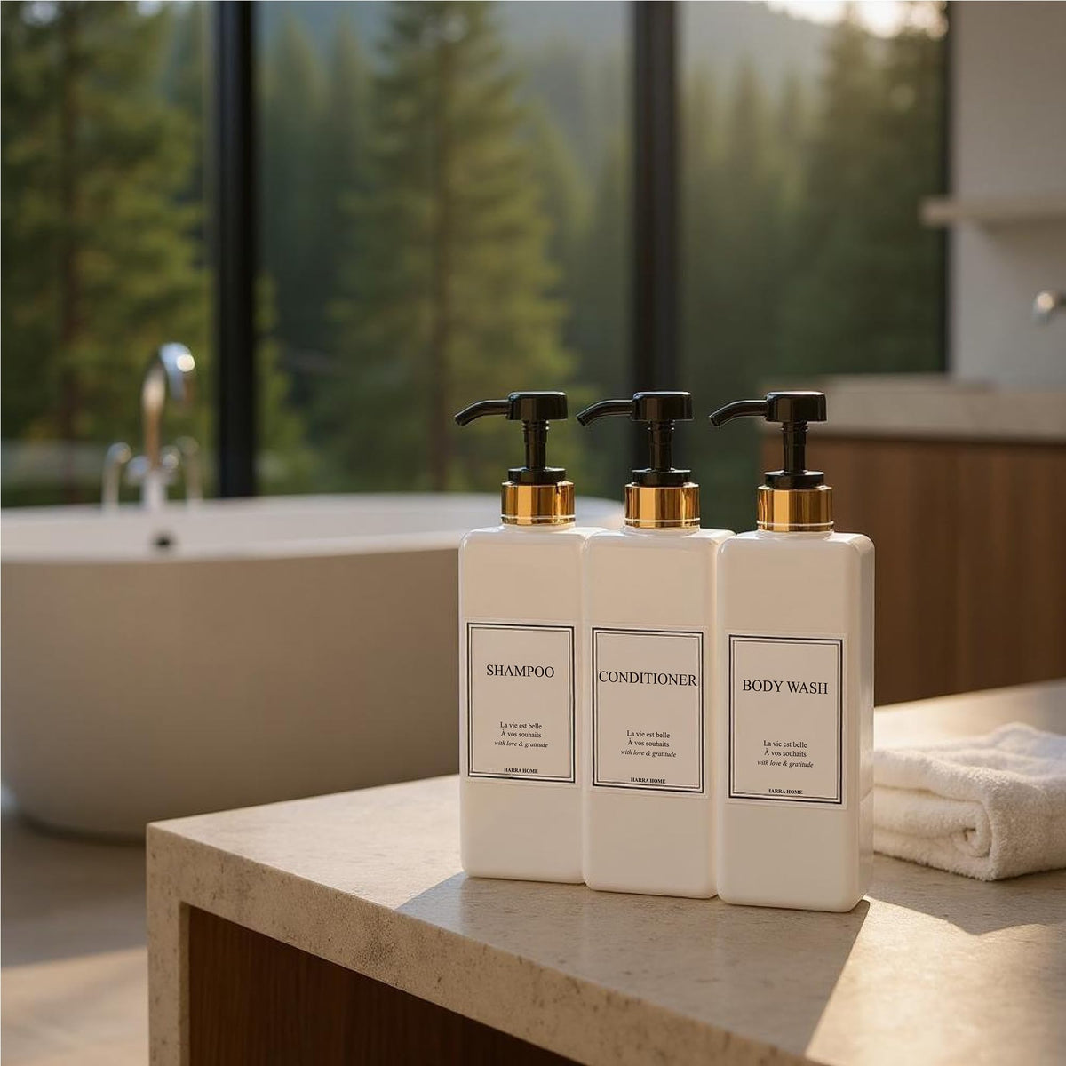 Modern Gold Design Shampoo and Conditioner Dispenser - HARRA HOME Official Imagery - 3