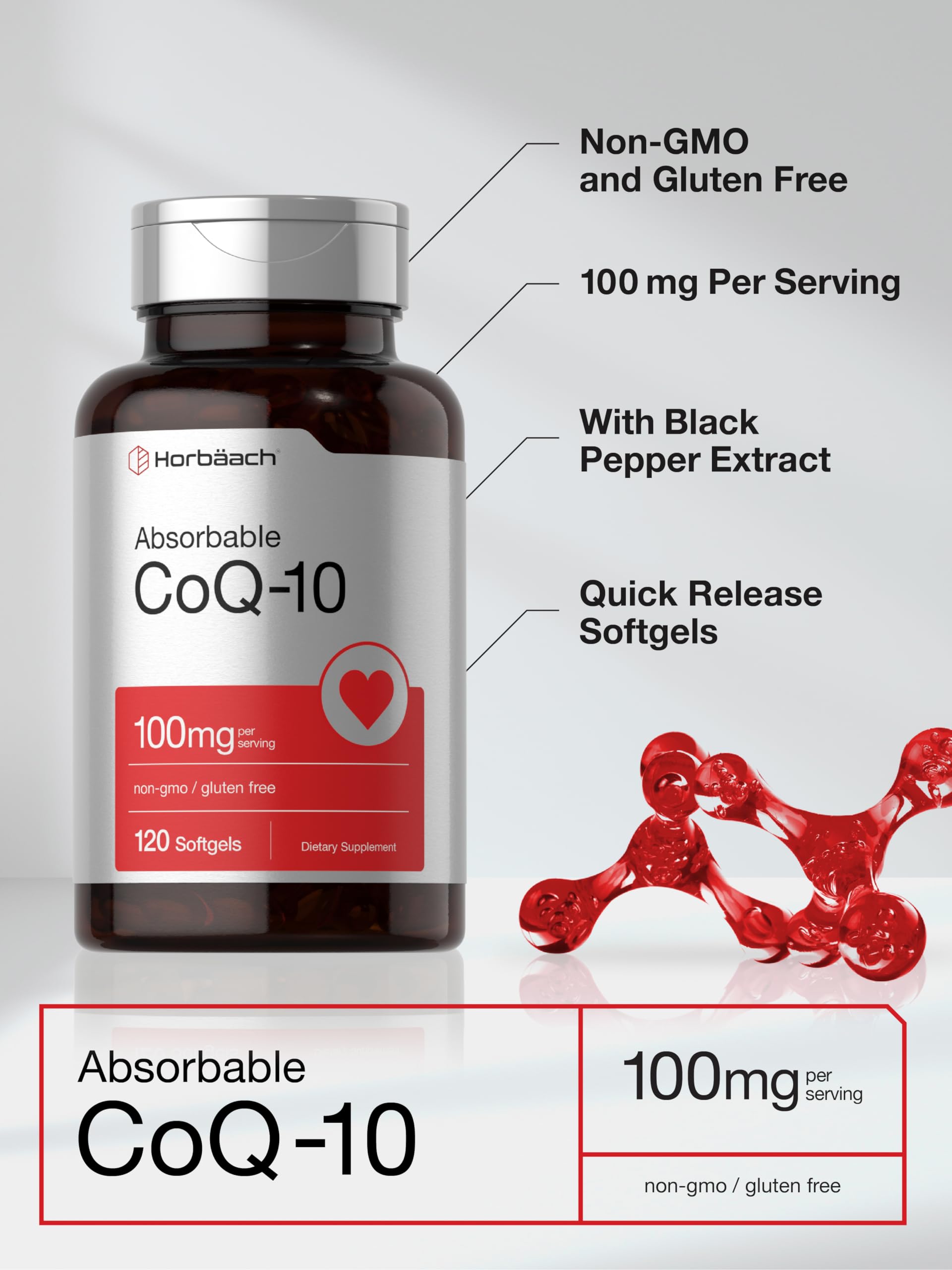 Horbäach CoQ10 100mg Softgels | 120 Count - Horbäach Official Product View 4