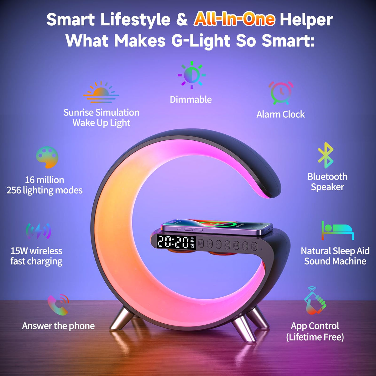 4 In 1 Smart LED Table Lamp Alarm Clock Bluetooth Speaker - WEKEFON Official Imagery - 3