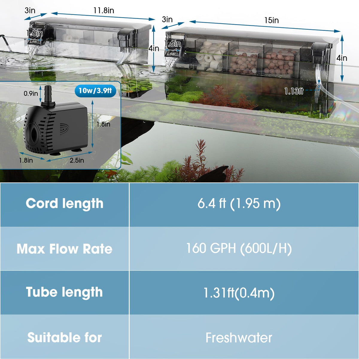 hygger Independent Pump HOB Aquarium Filter 7 15 Gallon Fish - hygger Official Imagery - 8