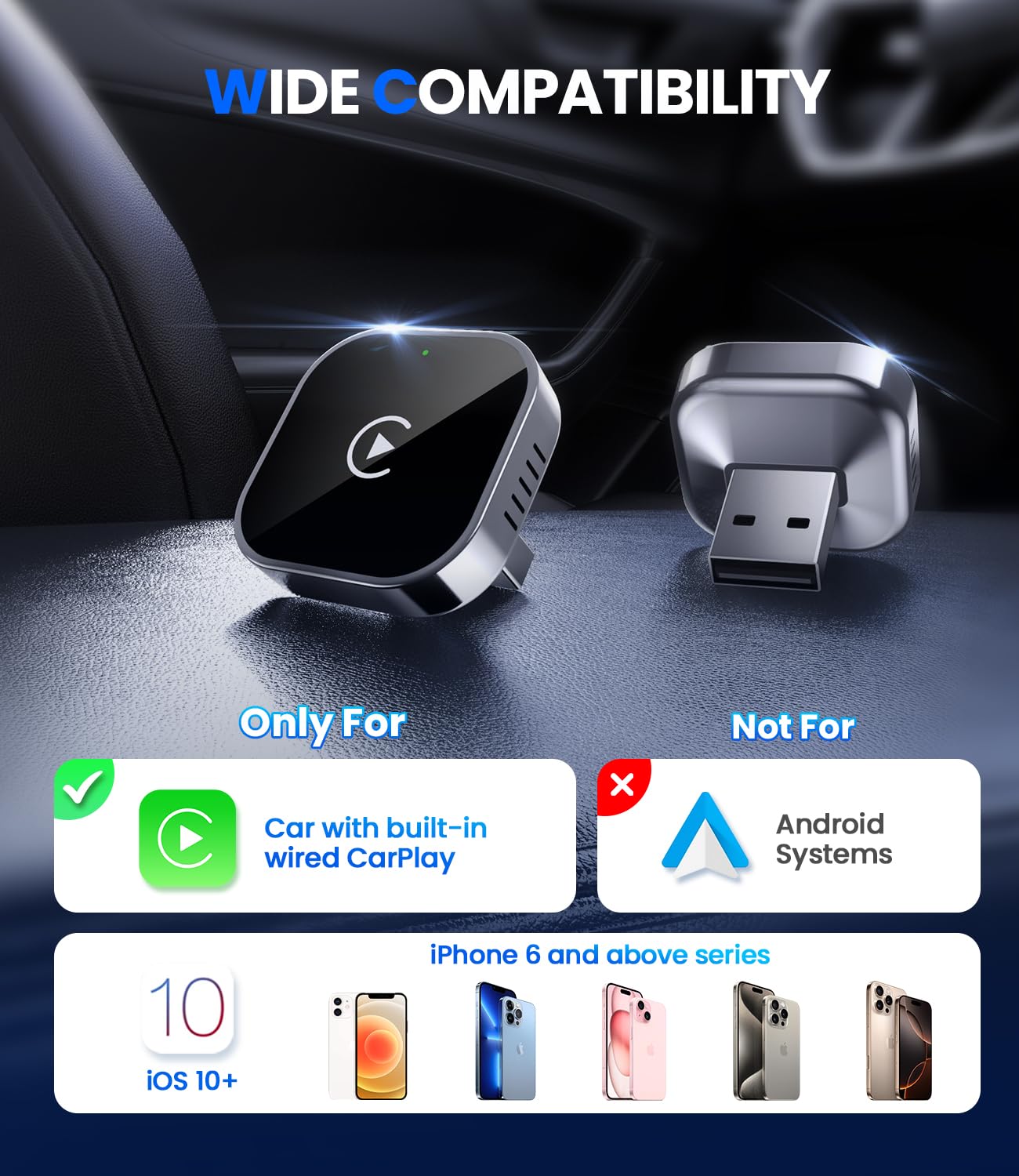 Teeran Wireless CarPlay Adapter for iPhone  , Mini Plug & Play fo by Teeran - Angle View 7