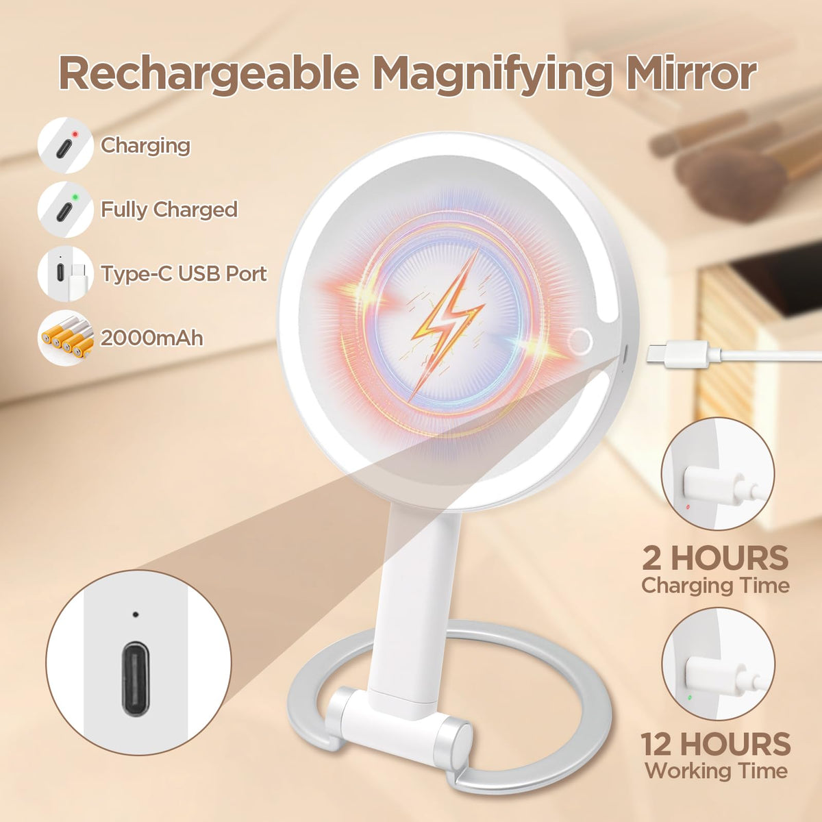 Travel Makeup Mirror with Lights 10X 1X Rechargeable - SANYCASA Official Imagery - 8