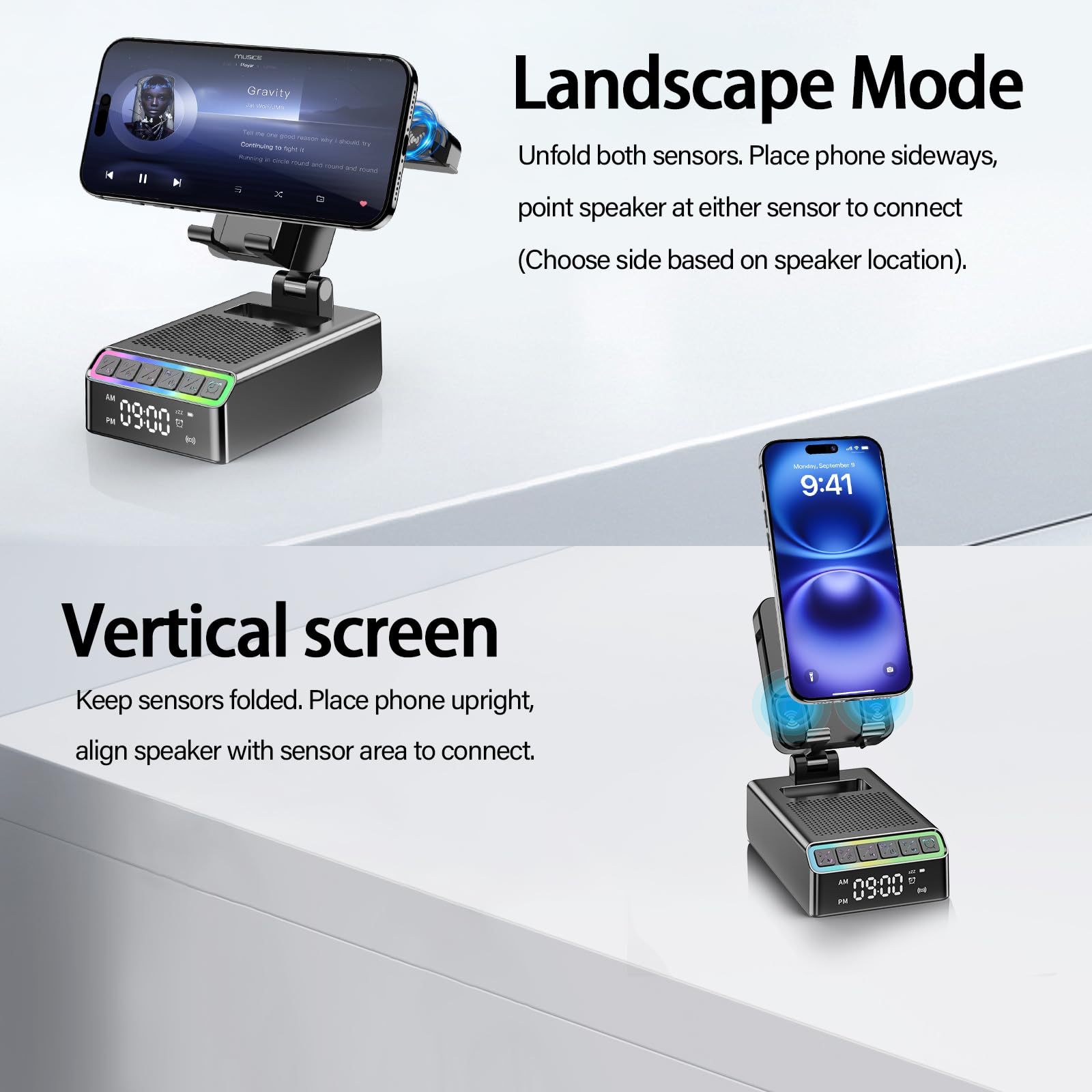 Hupoaf Wireless Induction Speaker/Phone Stand,9-in-1 Bluetooth 6.0 Speaker - Hupoaf Official Product View 3