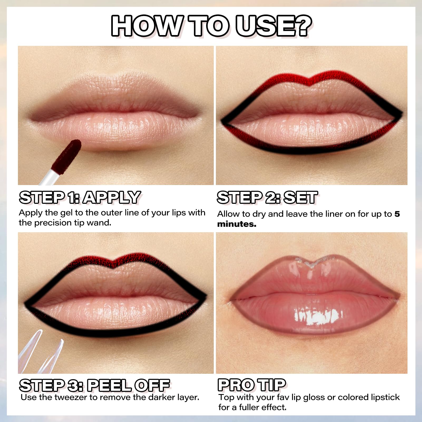 Cilrofelr Peel Off Lip Liner Stain, Long Wear Tattoo Lip Liner with Tw - View 7