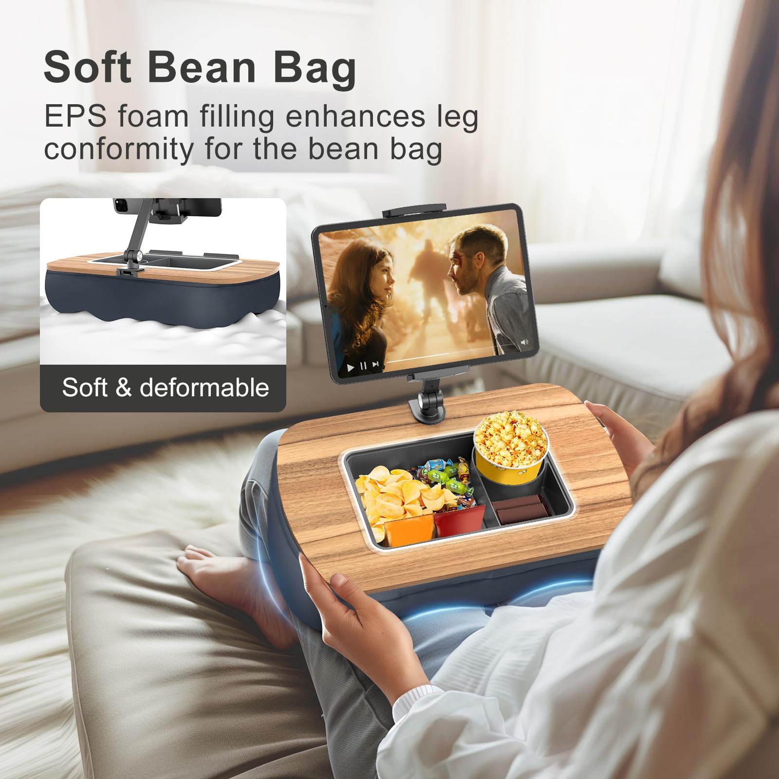 ERGONOV Tablet Pillow Stand for Lap, Adjustable iPad Holder with Snack - View 2