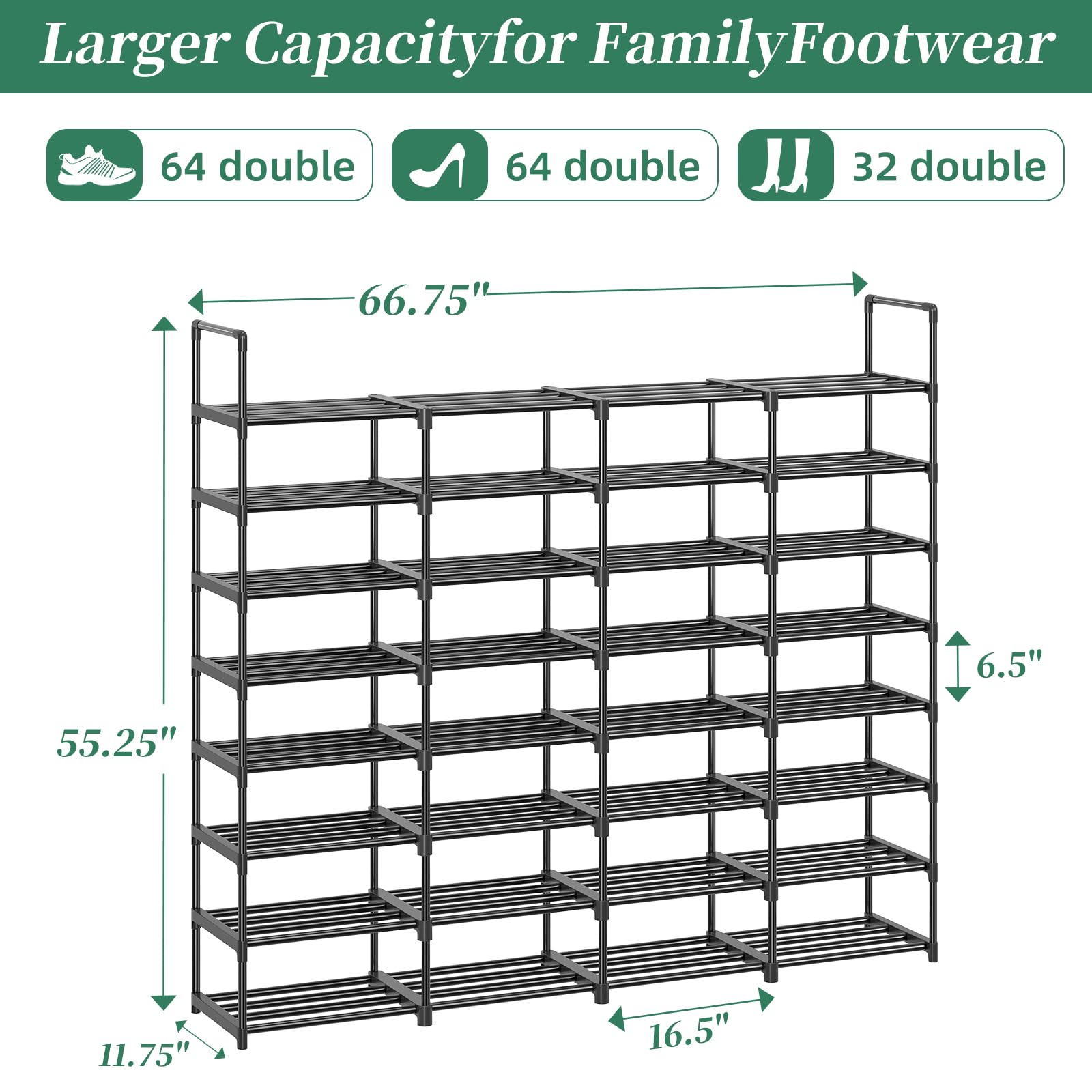 Simple Trending 8-Tier Shoe Rack Large Capacity 64 Pairs Tall Shoe She - View 3