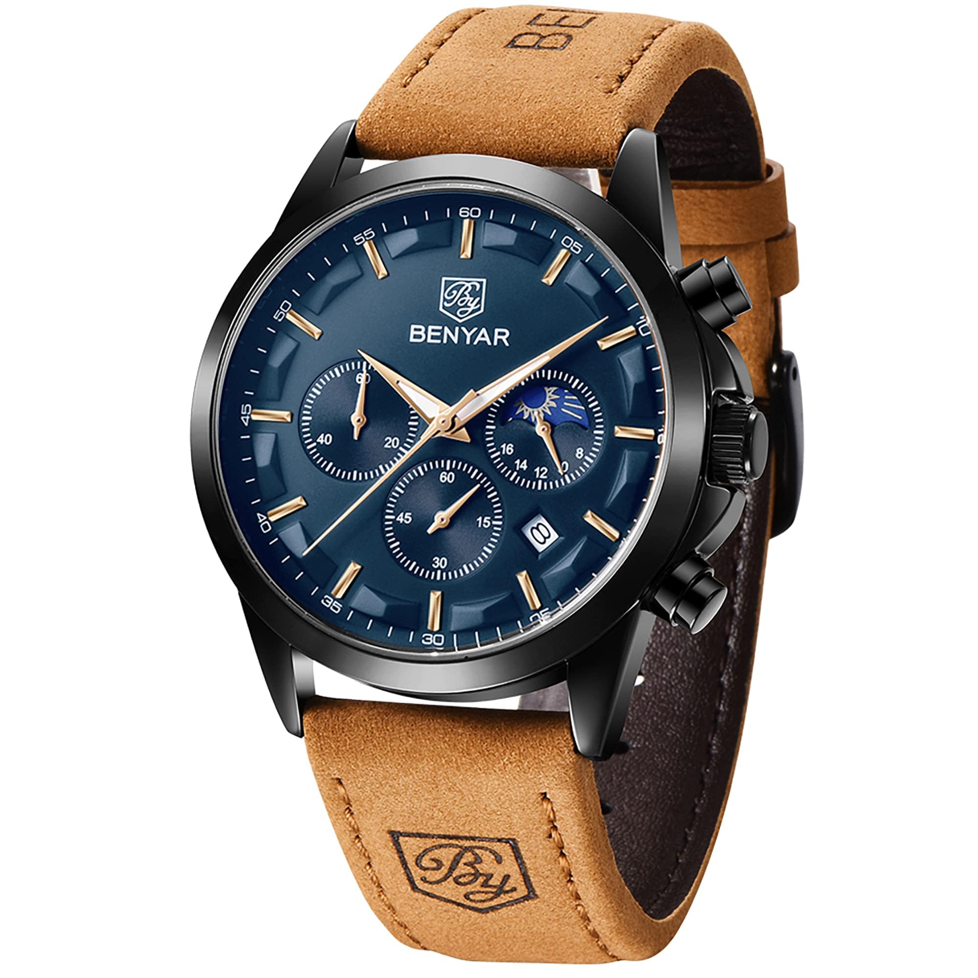 BENYAR Mens Watches Analog Quartz Chronograph Waterproof Wrist - Product Imagery