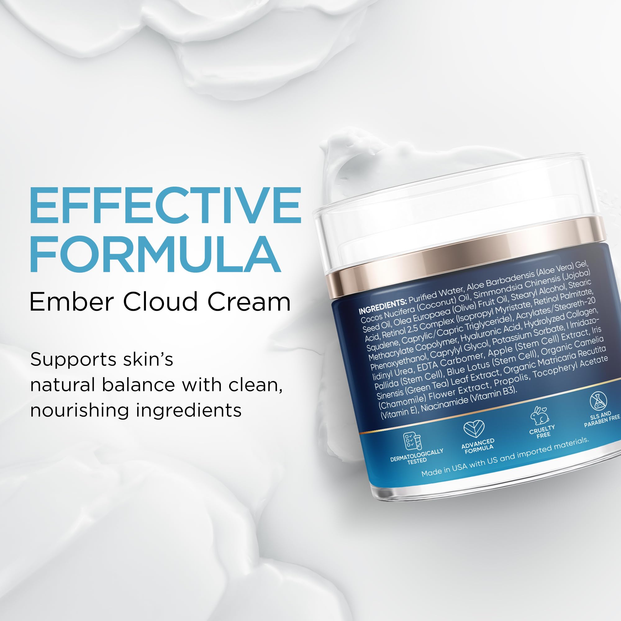 Collagen Stem Cell Cream with Retinol, Hyaluronic Acid 1.7 Oz - Ember Cloud