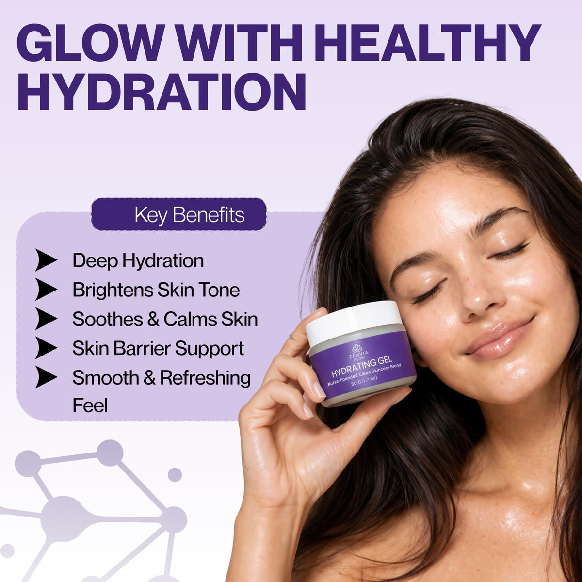 Gel Moisturizer for Face Hydrating Water Based Face - ZenviaGlow Official Imagery - 4