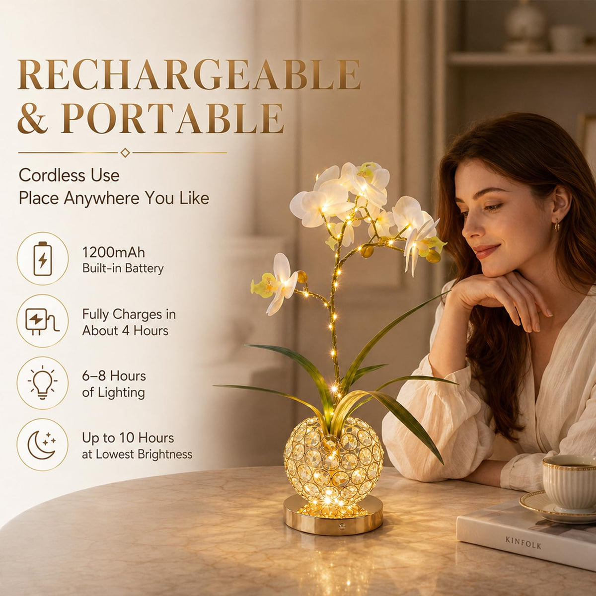 Flower Table Lamp 3 Colors Touch Stepless Dimming Orchid - Strackvial Official Imagery - 6