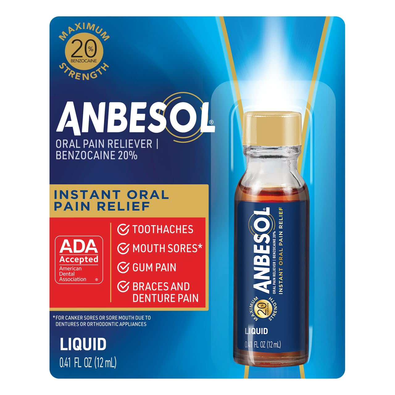 Anbesol Maximum Strength Liquid Oral Pain Reliever, 0.41 fl oz