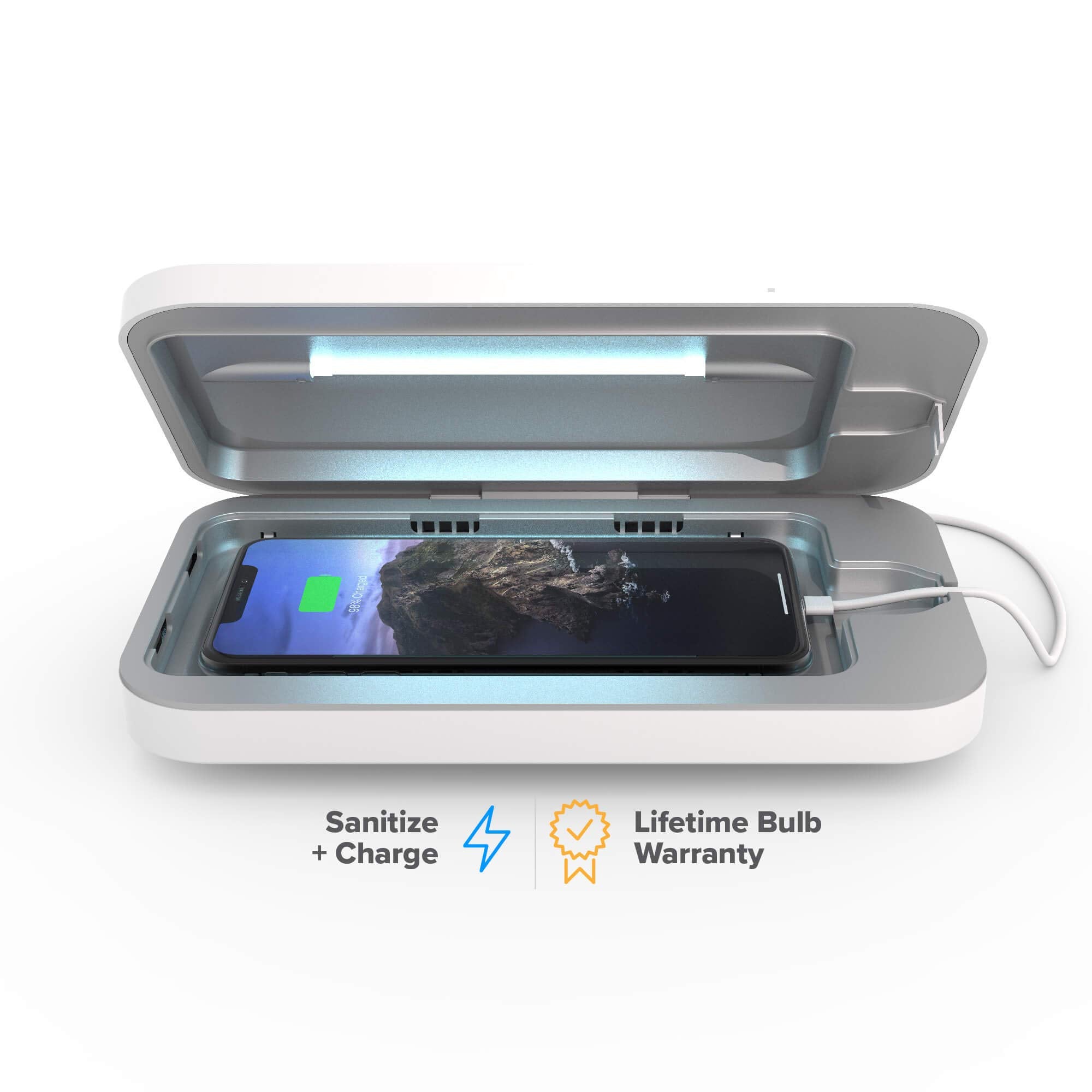 3 UV Phone Sanitizer Box Dual Charger Patented 360 UVC White - PhoneSoap Official Imagery - 1