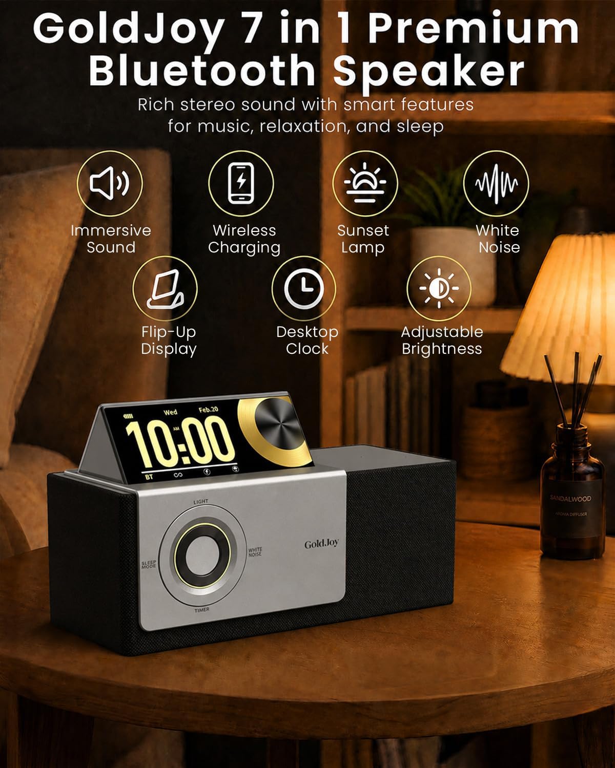 GoldJoy 7 in 1 Bluetooth Speaker Wireless Charging Station for Ho by Goldjoy - Angle View 2